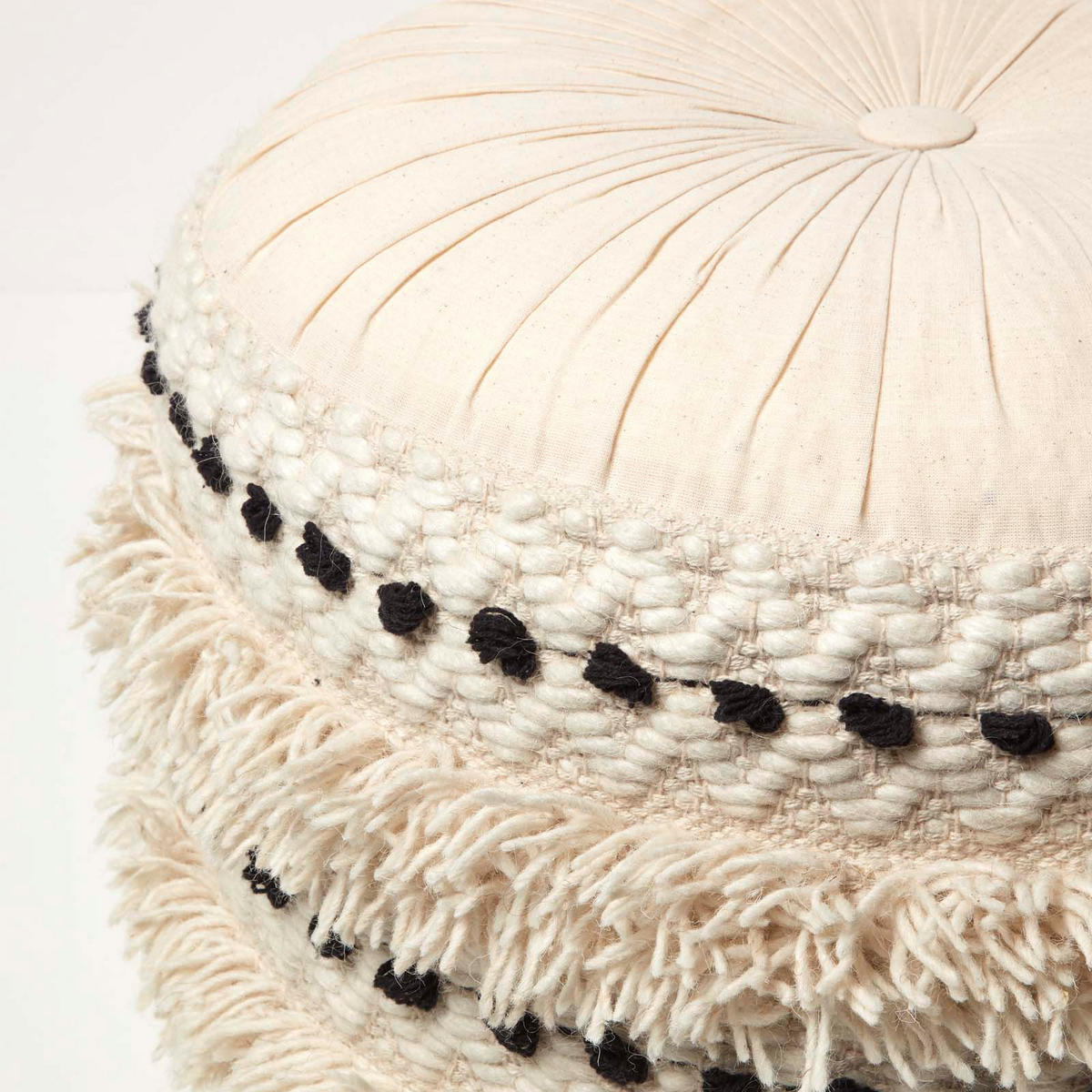 POUF Sahara schwarz-creme im Boho-Stil, 40/40/50 cm - Schwarz, Textil (50/40/50cm) - Homescapes