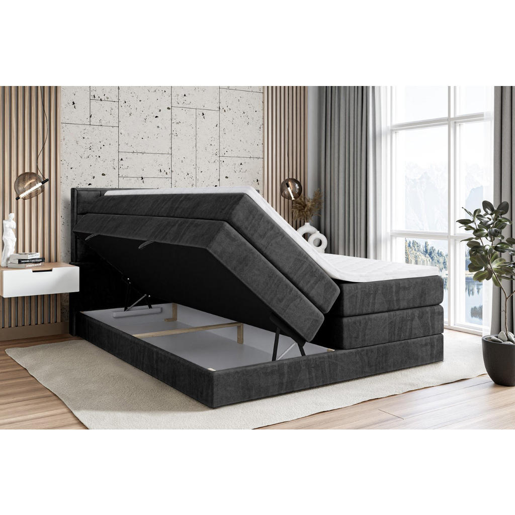 Thumbnail - Altdecor Boxspringbett, Schwarz, Holzwerkstoff, Höhe ca. 37 cm, 140x200 cm, Schlafzimmer, Betten, Boxspringbetten