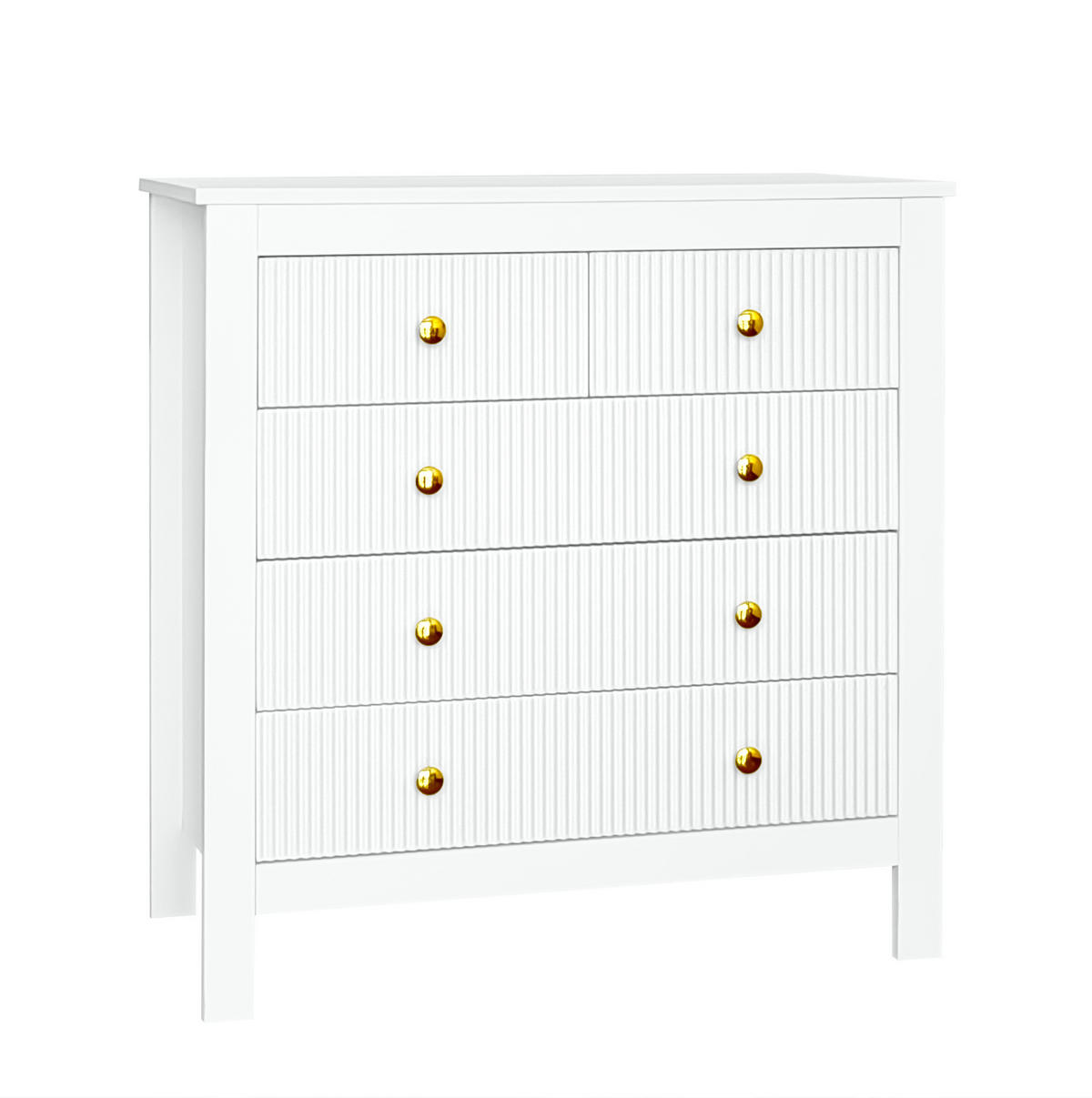 KOMODA 79/80,5/39,5 cm bijela od iverice s 5 ladica i zlatnim ručkama - bijela, drvni materijal (79/80.5/39.5cm) - OKWISH