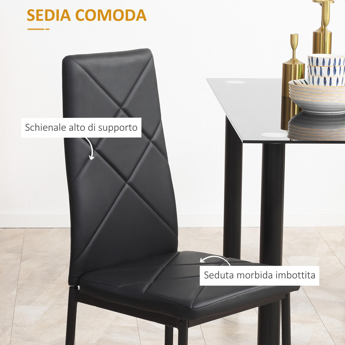 ESSGRUPPE, Glas Tisch+4 Stühle, schwarz - Schwarz, Glas (60/75/120cm) - Vallsero