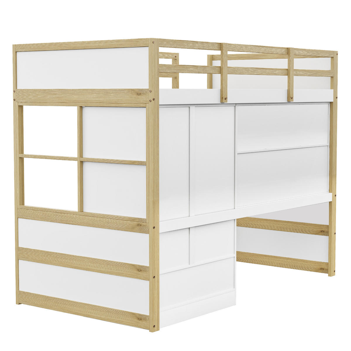 HOCHBETT aus Massivholz 90x200 cm in Naturholz mit Schreibtisch & Kleiderschrank - Naturfarben, Holz (90/200cm) - Modfu