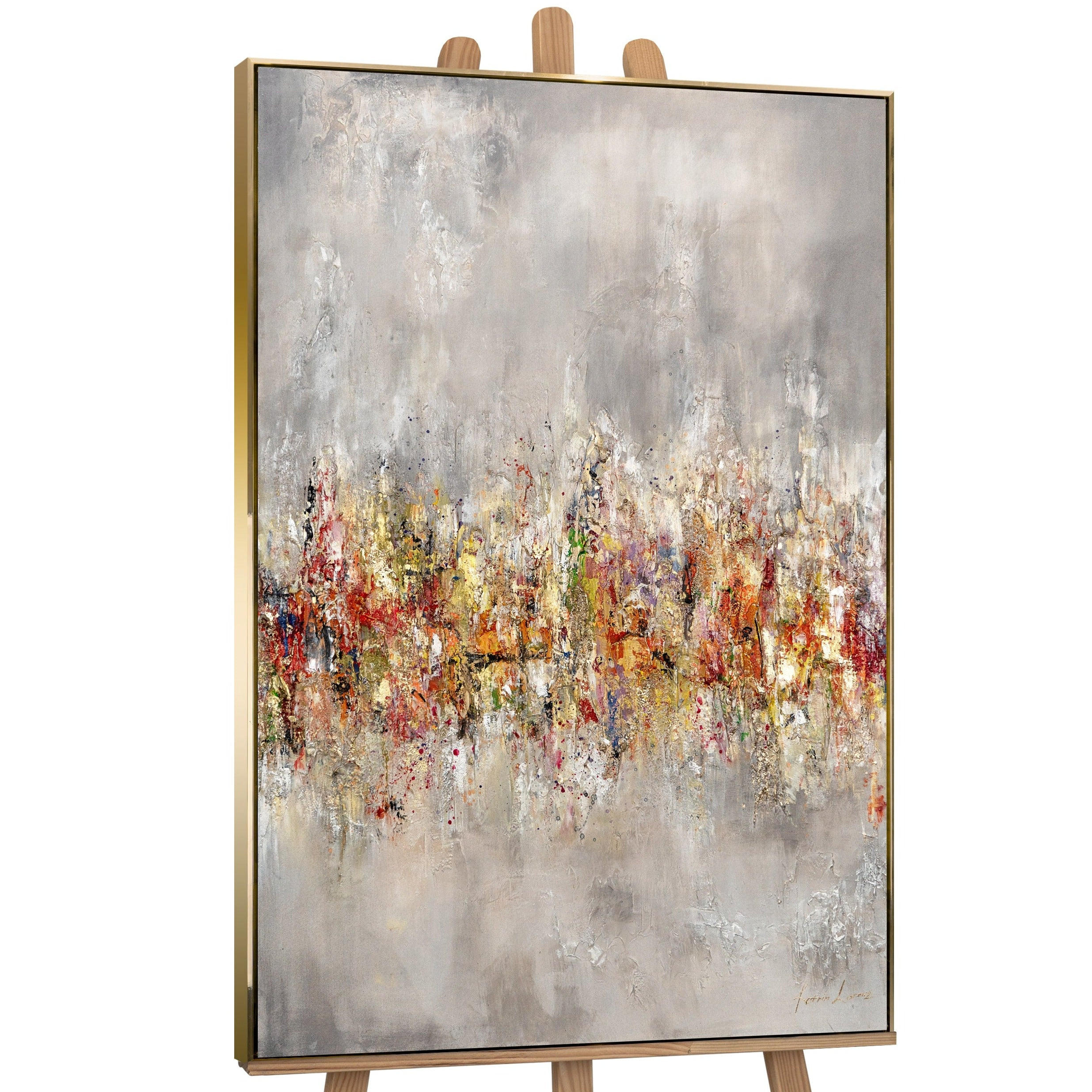 GEMÄLDE Heller Horizont Schattenfugenrahmen Gold 140x100 cm - Goldfarben, Holz (140/100cm) - YS-art gallery