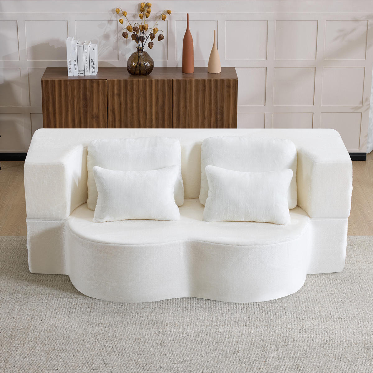2-SITZER SCHLAFSOFA Flanell Weiß klappbar mit Kissen - Weiß, Textil (198/76/120cm) - WISHDOR