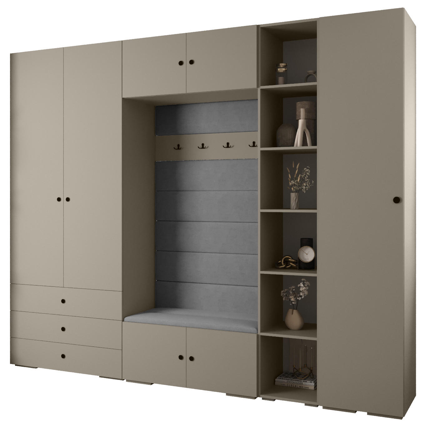 Abiks Möbel Garderoben-Set Kaschmir, Grau, Schwarz 290x236.7x47 cm