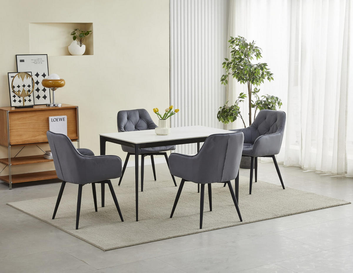 ESSZIMMERSTUHL LUKK360 dunkelgrauer Sitz, schwarze Beine - Dunkelgrau/Schwarz, Textil (56/84/61cm) - Valora