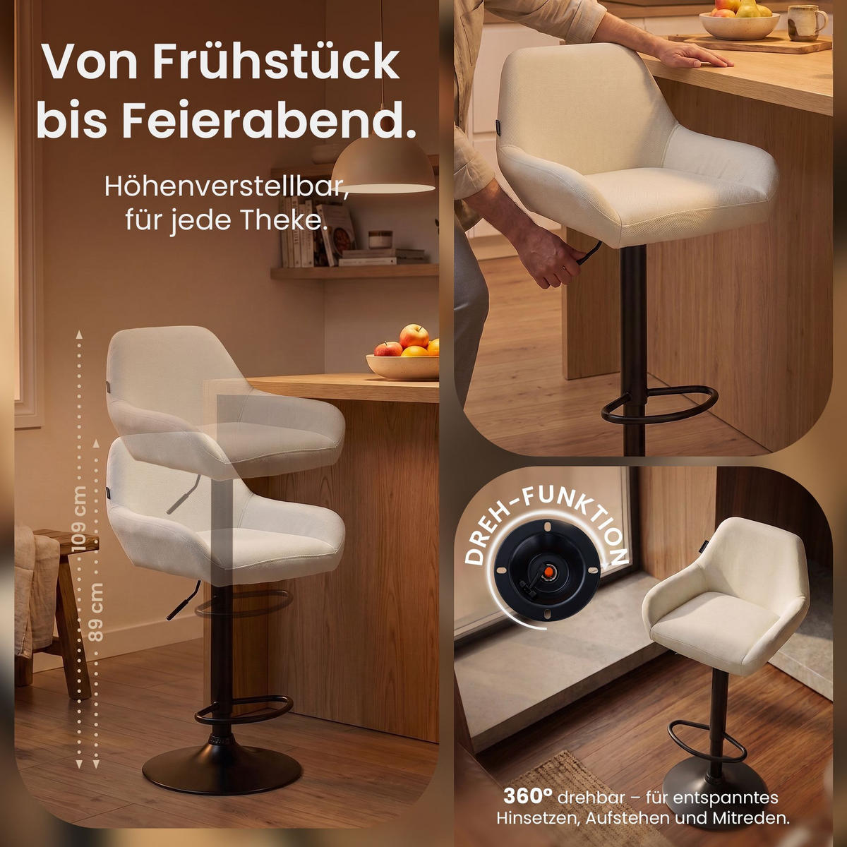 BARHOCKER Stoff creme - Creme/Schwarz, Textil/Metall (51/89/52cm) - CLP