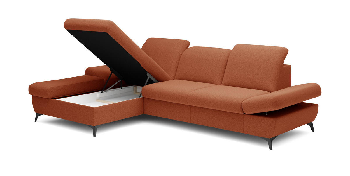 ECKSOFA FELICE L-S Orange Geflochtener Stoff mit Schlaffunktion - Orange, Holz (284/166cm) - MASSENO
