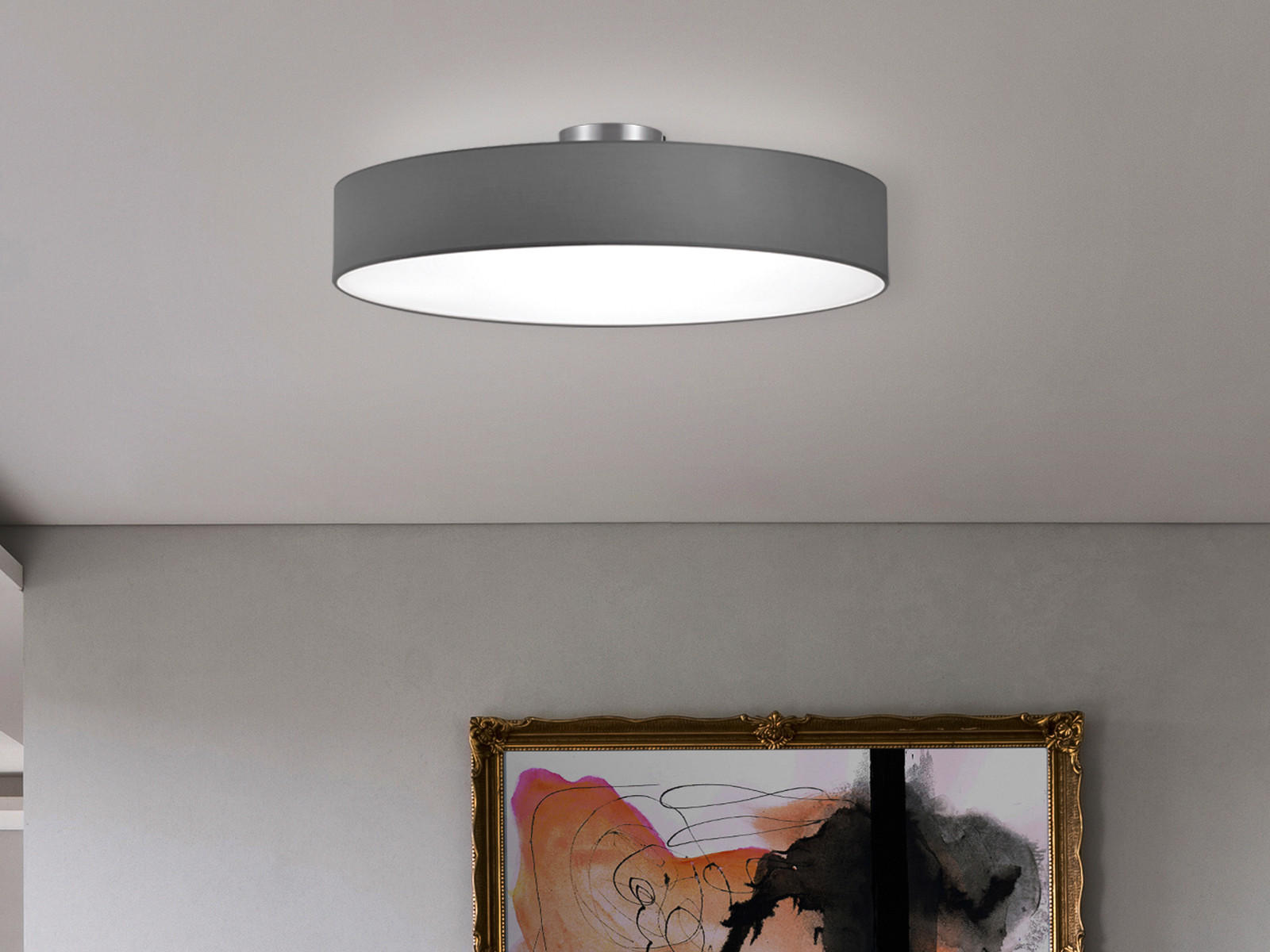LED-DECKENLAMPE Ø65cm, Lampenschirm Stoff Grau - Grau, Textil (65/65/17cm) - meineWunschleuchte