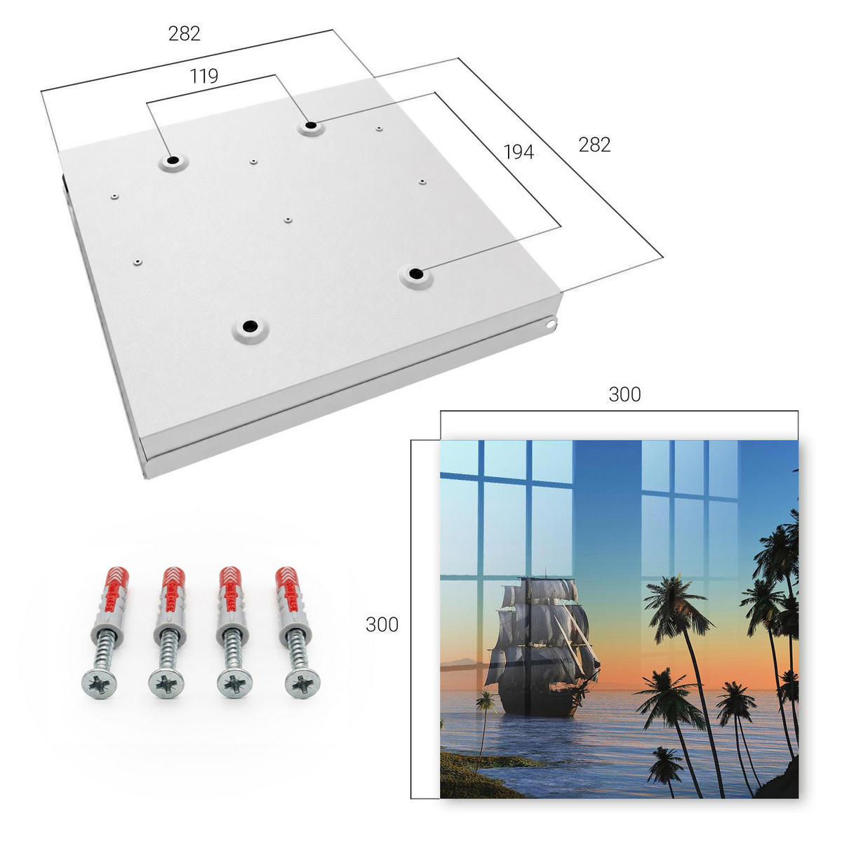 SCHLÜSSELBOX Weiß 30x30 cm – Türöffnung nach rechts - Seesegelschiff - Blau, Metall (30/30/5cm) - TULUP