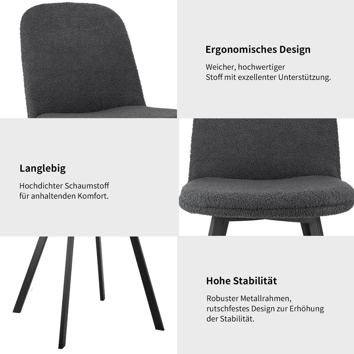 STUHL-SET DE-35957 2 Stück mit Metallgestell Beige - Dunkelgrau, Metall (41/84/44cm) - ComfortXL