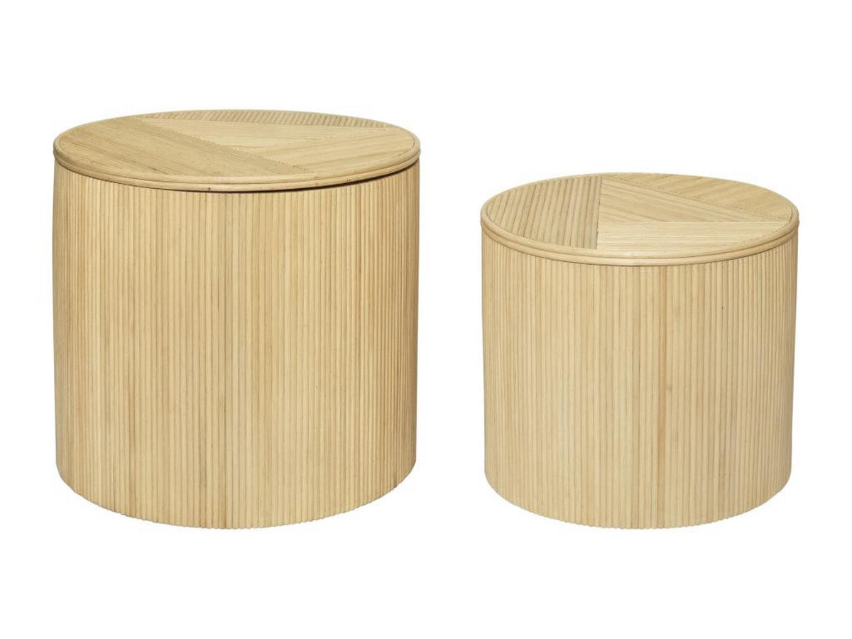 BEISTELLTISCHE rund 2er-Set mit Stauraum - Rattan - 50 x 46 cm & 39,5 x 36 cm - Holzfarben hell - GABES - Naturfarben, Holzwerkstoff (50/50/46cm) - Vente-Unique