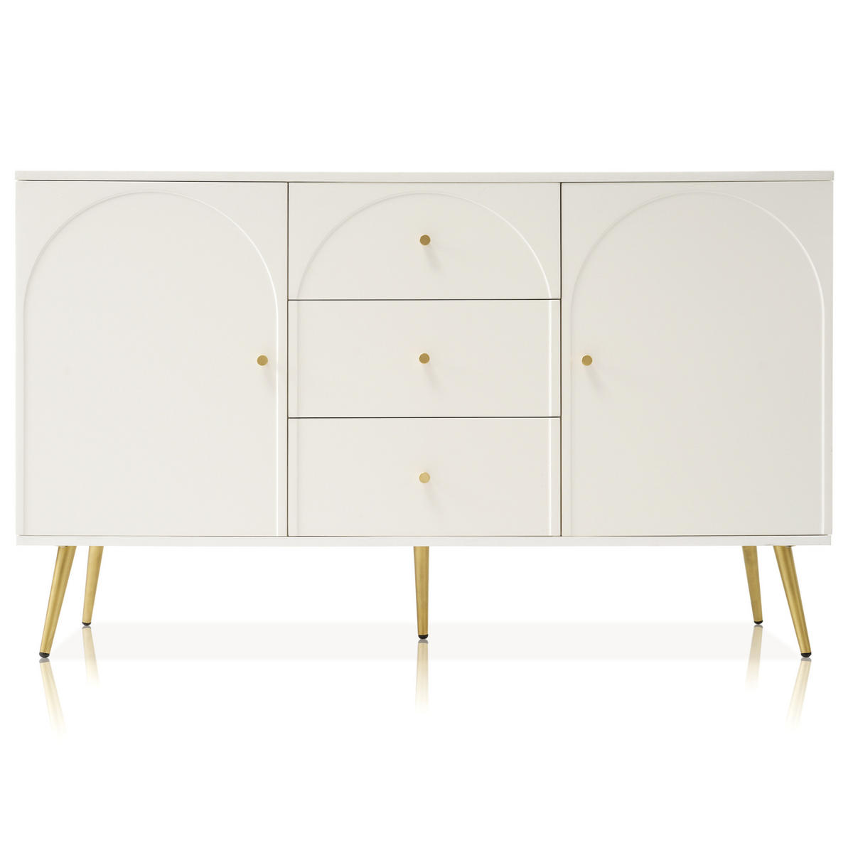 KOMMODE 140/40/84 cm mit 3 Schubladen und 2 Türen in Creme-Weiß - Weiß, Holz (140/40/84cm) - BEAOK