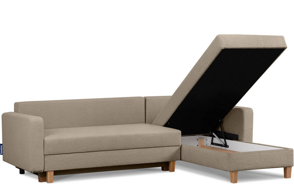 ECKSCHLAFSOFA ERISO 3/4 Sitzer und Universalecke mit Ottoman, Bouclé-Stoff, braun - Braun, Textil (240/183cm) - KONSIMO®