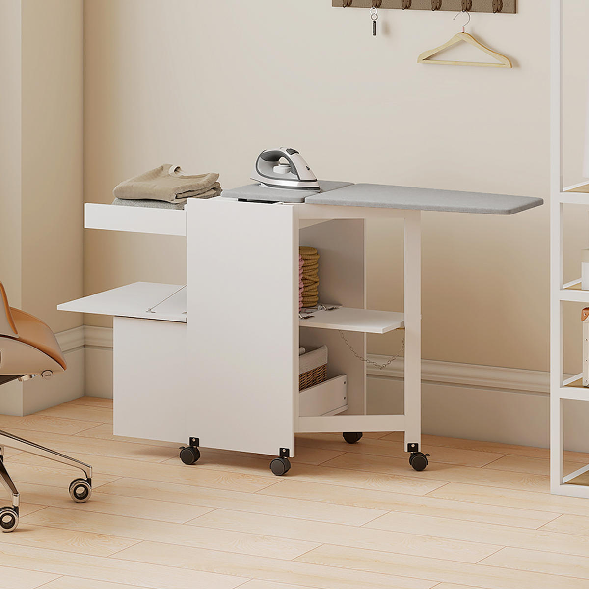 BÜGELBRETTSCHRANK Weiß 1 Stück - Weiß, Holzwerkstoff (55/87/154cm) - GiPP