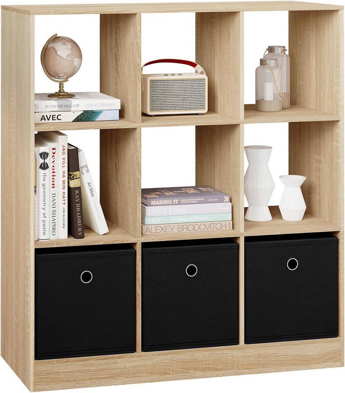 BÜCHERREGAL mit 9 Fächern, 80x86.5x30 cm, Helle Eiche - Eichefarben, Holzwerkstoff/Textil (80/86.5/30cm) - Woltu