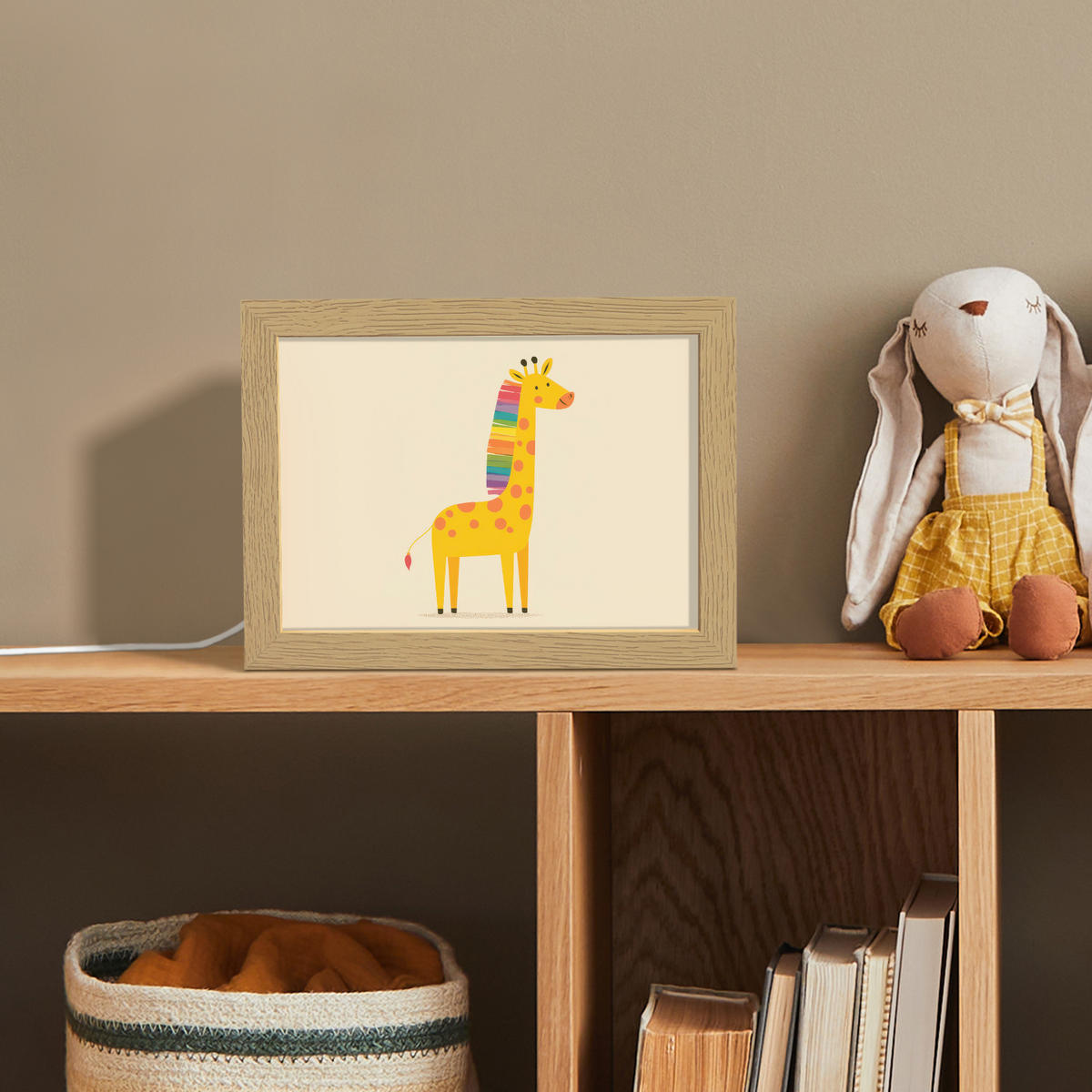 NACHTTISCHLAMPE Giraffe - Regenbogenmähne - Beige 20x15 cm - Beige, Holzwerkstoff (8/20/15cm)