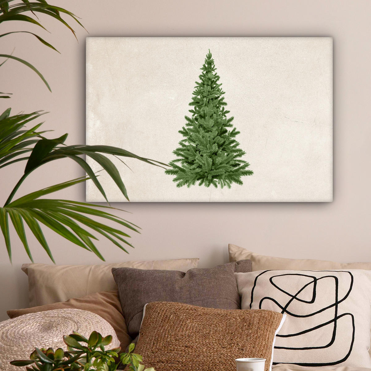 LEINWANDBILD Weihnachtsbaum - Grün - Weihnachten - Feiertage Gemälde 60x40 cm - Olivgrün, Textil (60/40cm) - MuchoWow