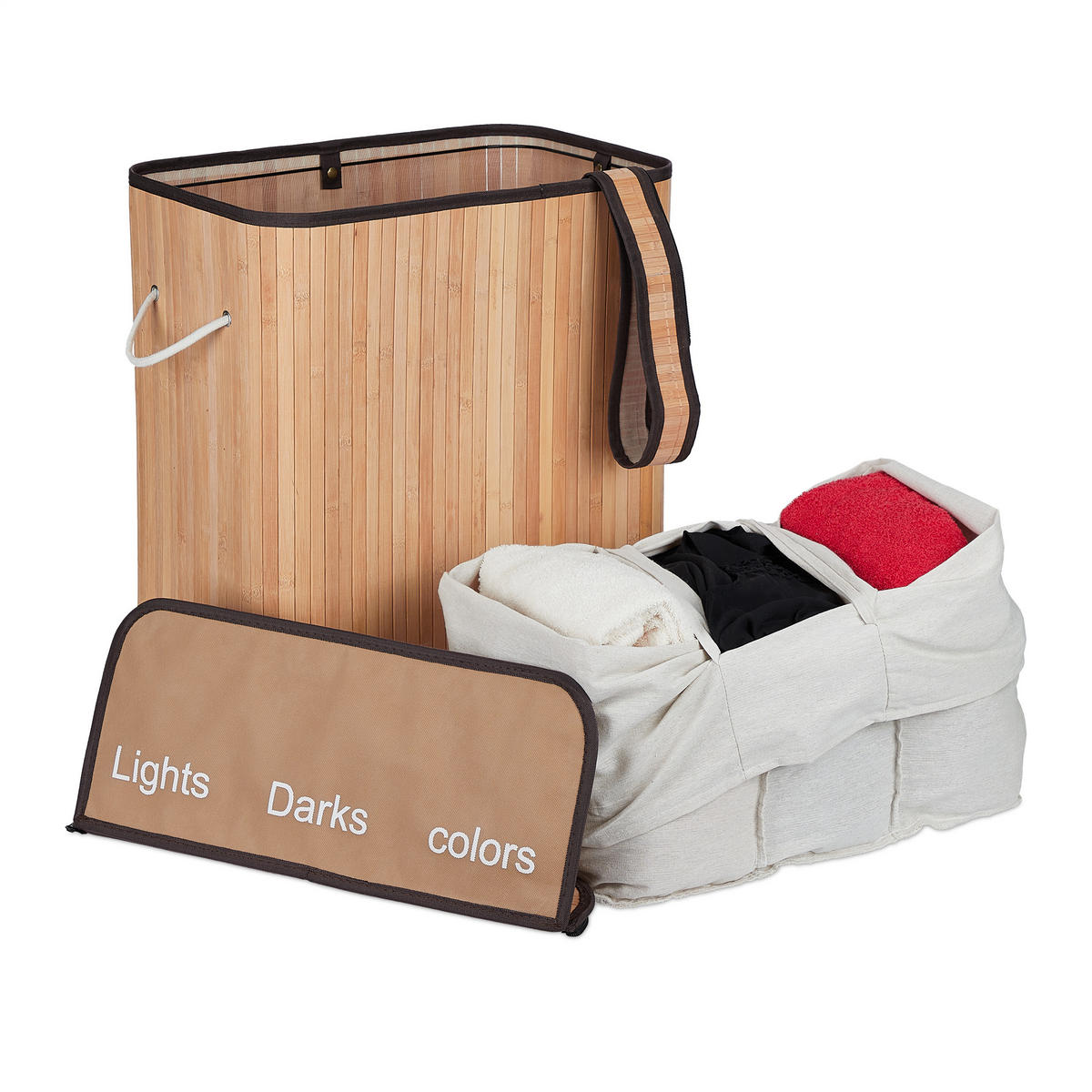 WÄSCHESORTIERER - Hellbraun, Holz/Wellpappe (55/63/35cm) - Relaxdays