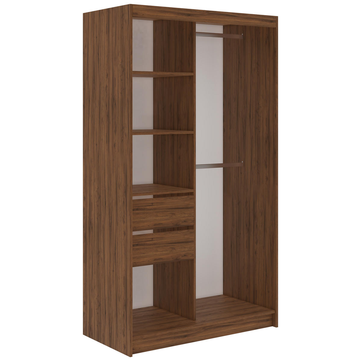 SCHWEBETÜRENSCHRANK mit Schubladen 120 - VERONA - Warmia Walnuss mit Spiegel - Walnussfarben/Alufarben, Holzwerkstoff/Metall (120/216/61cm) - MKS