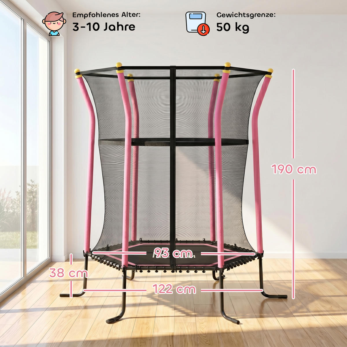 KINDERTRAMPOLIN Stahl Kunststoff Rosa - Rosa, Metall (111/122cm) - HOMCOM