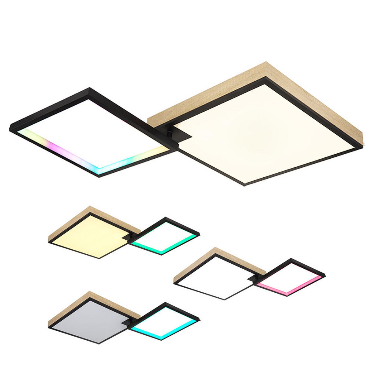 LED DECKENLEUCHTE Jacky Schwarz Holzoptik - Schwarz, Metall (85.5/55/10cm) - Globo Lighting