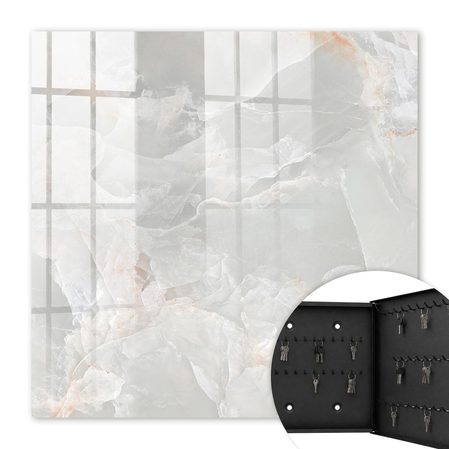 SCHLÜSSELBOX Schwarz 30x30 cm- Türöffnung nach rechts - Neutrale Eleganz - Weiß, Metall (30/30/5cm) - TULUP