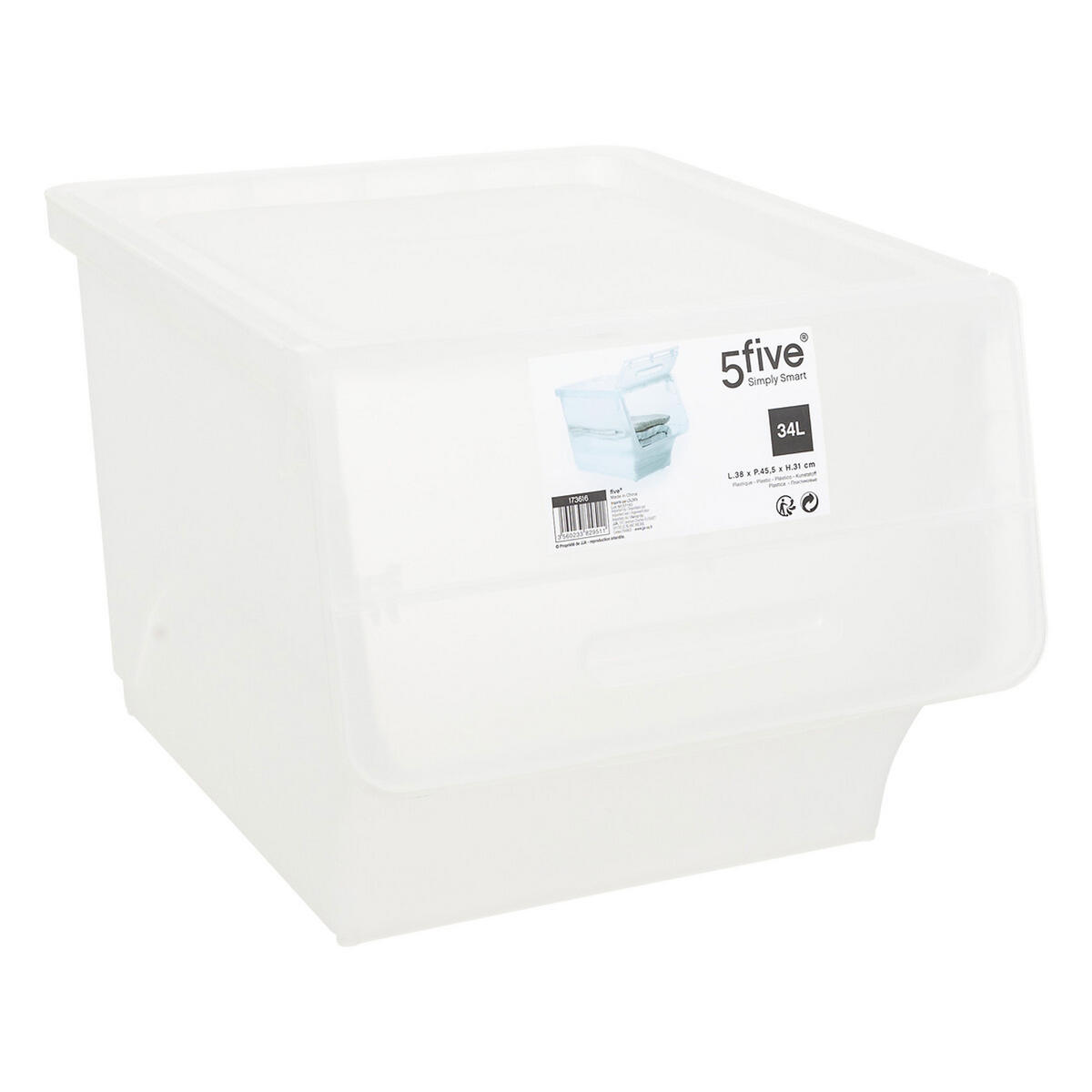 AUFBEWAHRUNGSBOX mit Frontklappe, PP-Kunststoff, Transparent, 34 Liter - Transparent, Kunststoff (38/31/46cm) - 5five Simply Smart