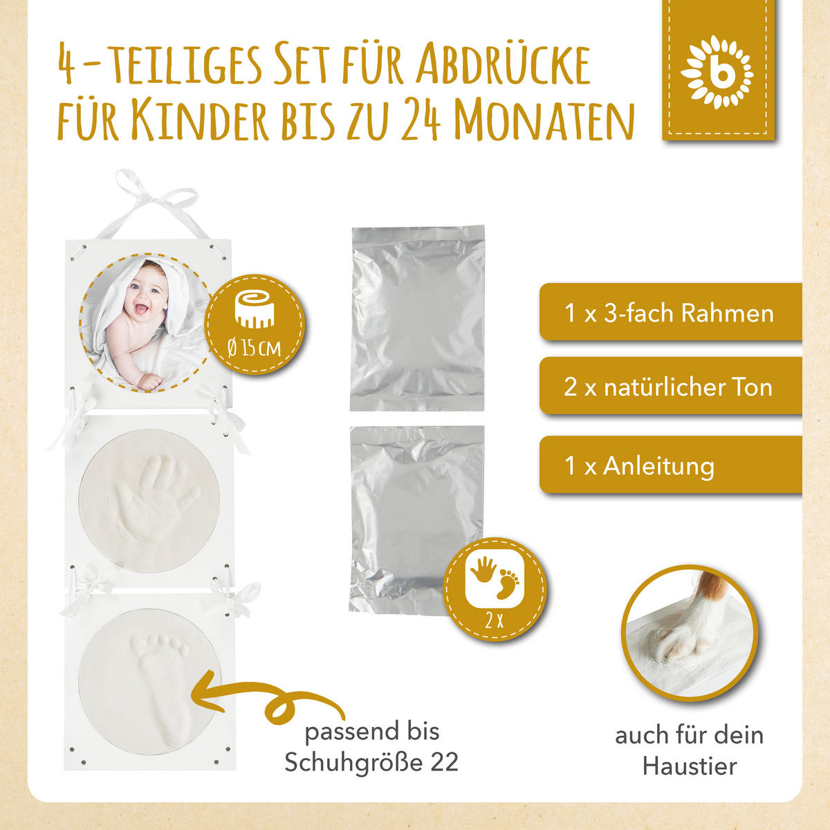 BILDERRAHMEN Baby-Abdruckset 3D Gipsabdruck Hand und Fuss - Weiß, Holz (18/1cm) - Bieco Spielwaren