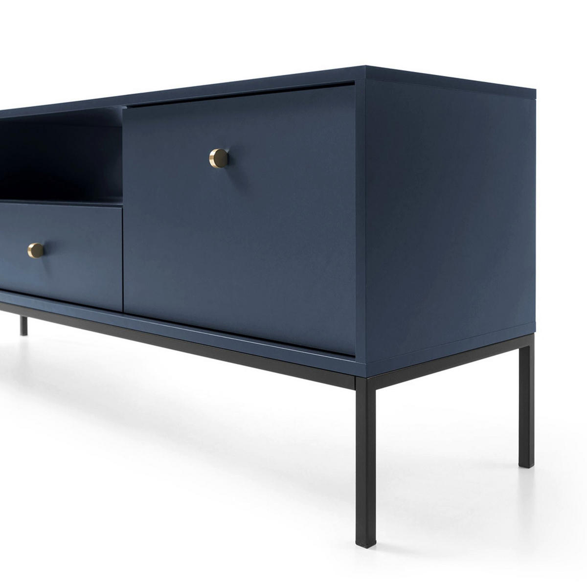 TV stolek Monne tmavě modrý 153/56/39 cm - černá/zlatá, kov/kompozitní dřevo (153.4/56.2/39cm) - Selsey