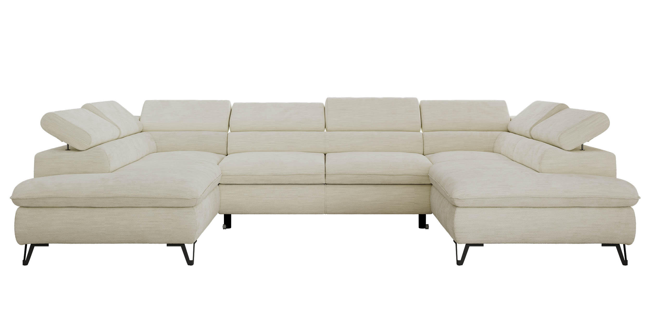 WOHNLANDSCHAFT PABLO U Schenille glatt Creme mit Topper T25 - Creme/Schwarz, Textil/Metall (346/76/208cm) - MKS