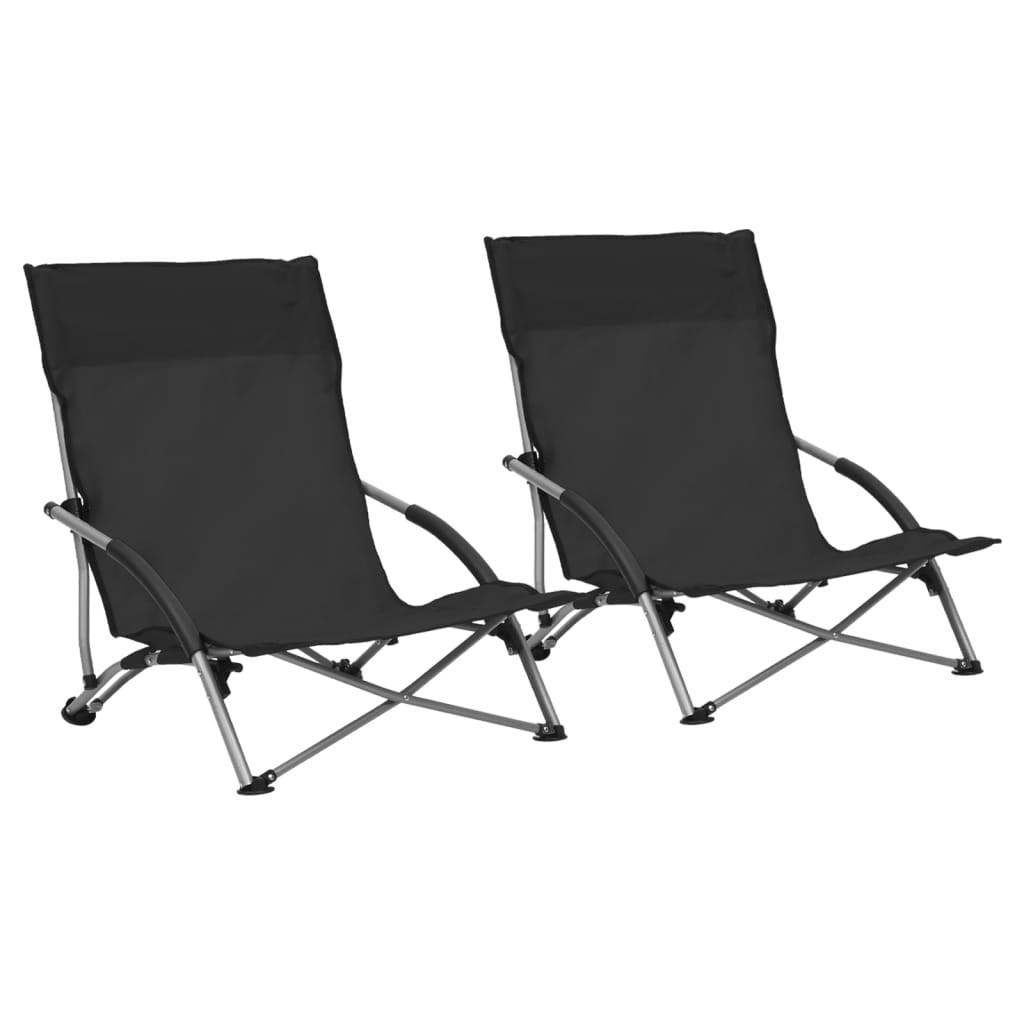 KLAPPBARE Strandstühle 2Er Set Schwarz Stoff - Schwarz, Textil (65.5/66/55.5cm) - vidaXL