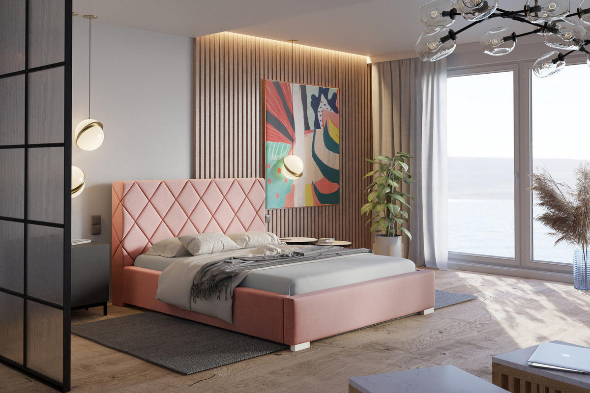 POLSTERBETT 160x200 Aron, Lattenrost, Samtstoff Rosa - Pink, Holz/Textil (160/200cm) - Emporius