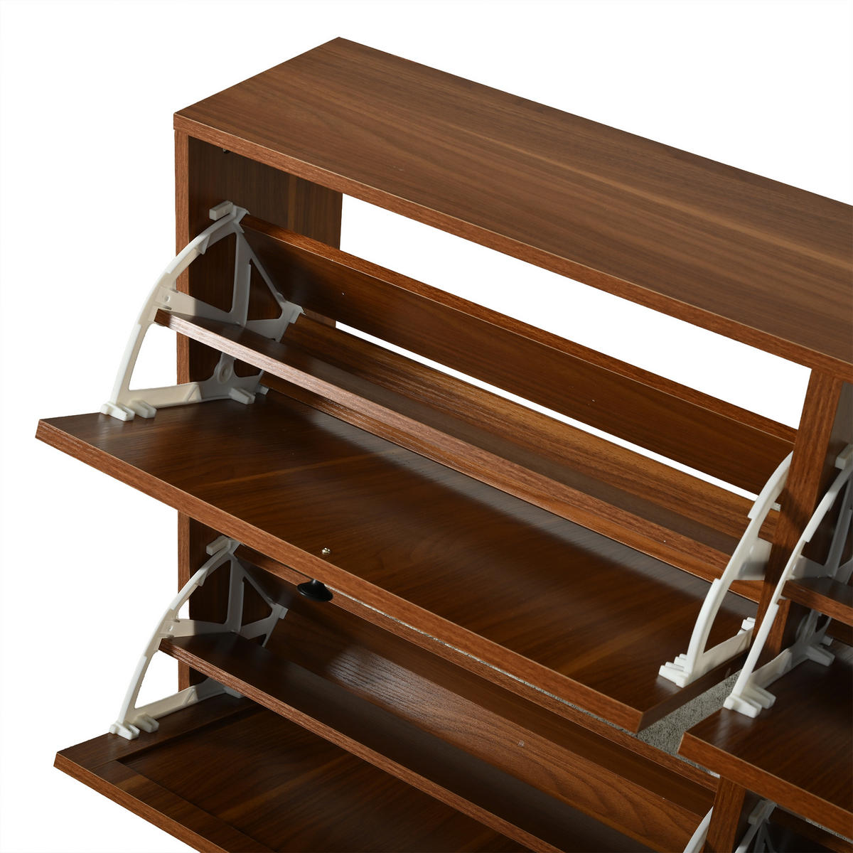 SCHUHSCHRANK in Walnussfarben mit 4 Kipptüren mit 8 Fächern für Flur, B120/T24/H90 cm - Walnussfarben, Holzwerkstoff (120/90/24cm) - STILVORA