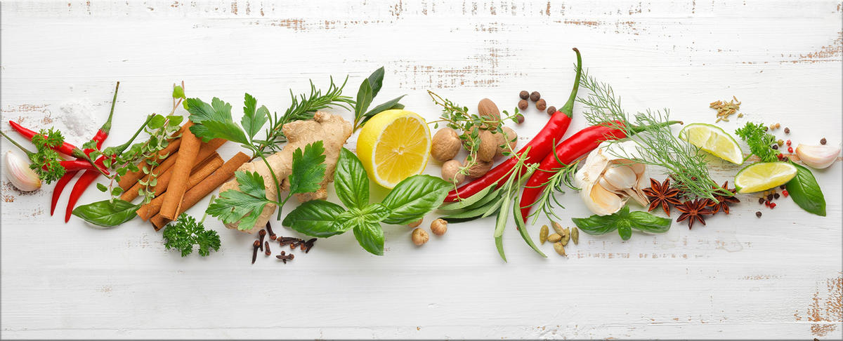 GLASBILD 125x50 cm Bild Küche Kräuter - Multicolor, Glas (125/50cm) - artissimo