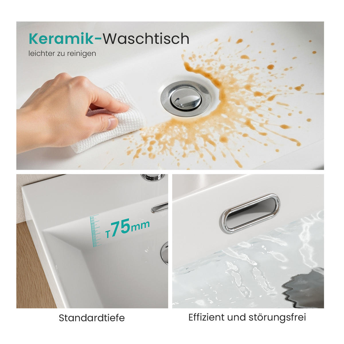WASCHBECKEN mit Überlauf Weiß 60/36/13 cm - Weiß Hochglanz, Keramik (36/13/60cm) - EMKE