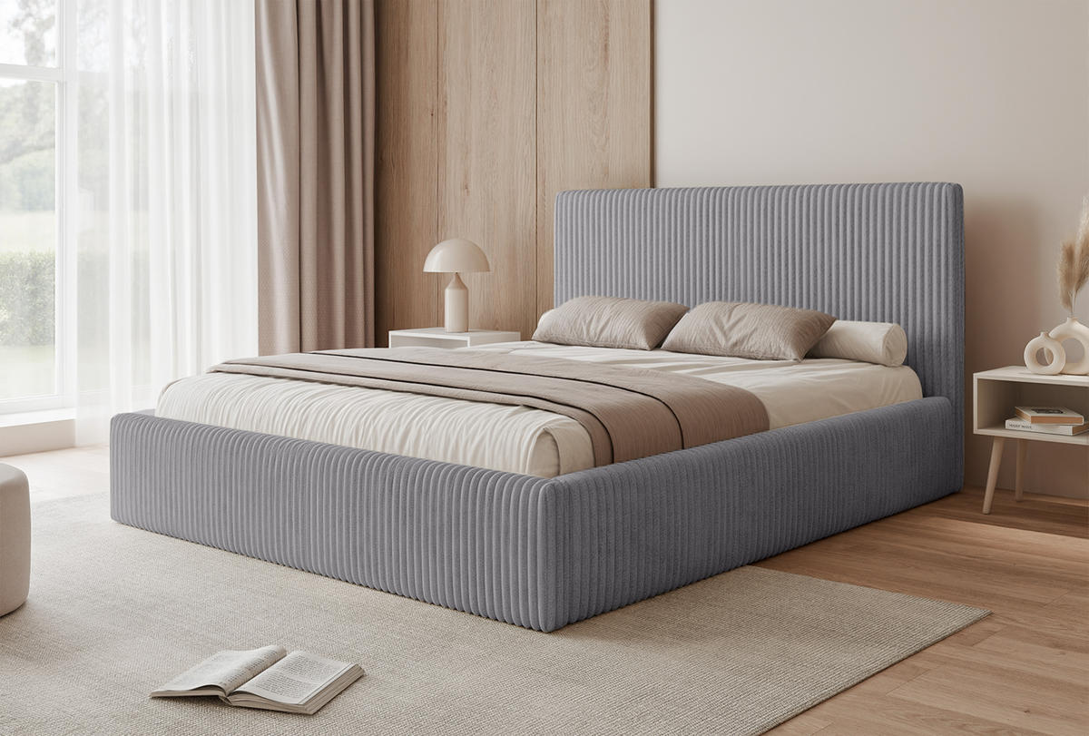 POLSTERBETT Fiugii 180x200 cm, Grau - Grau, Textil (180/200cm) - Fedve