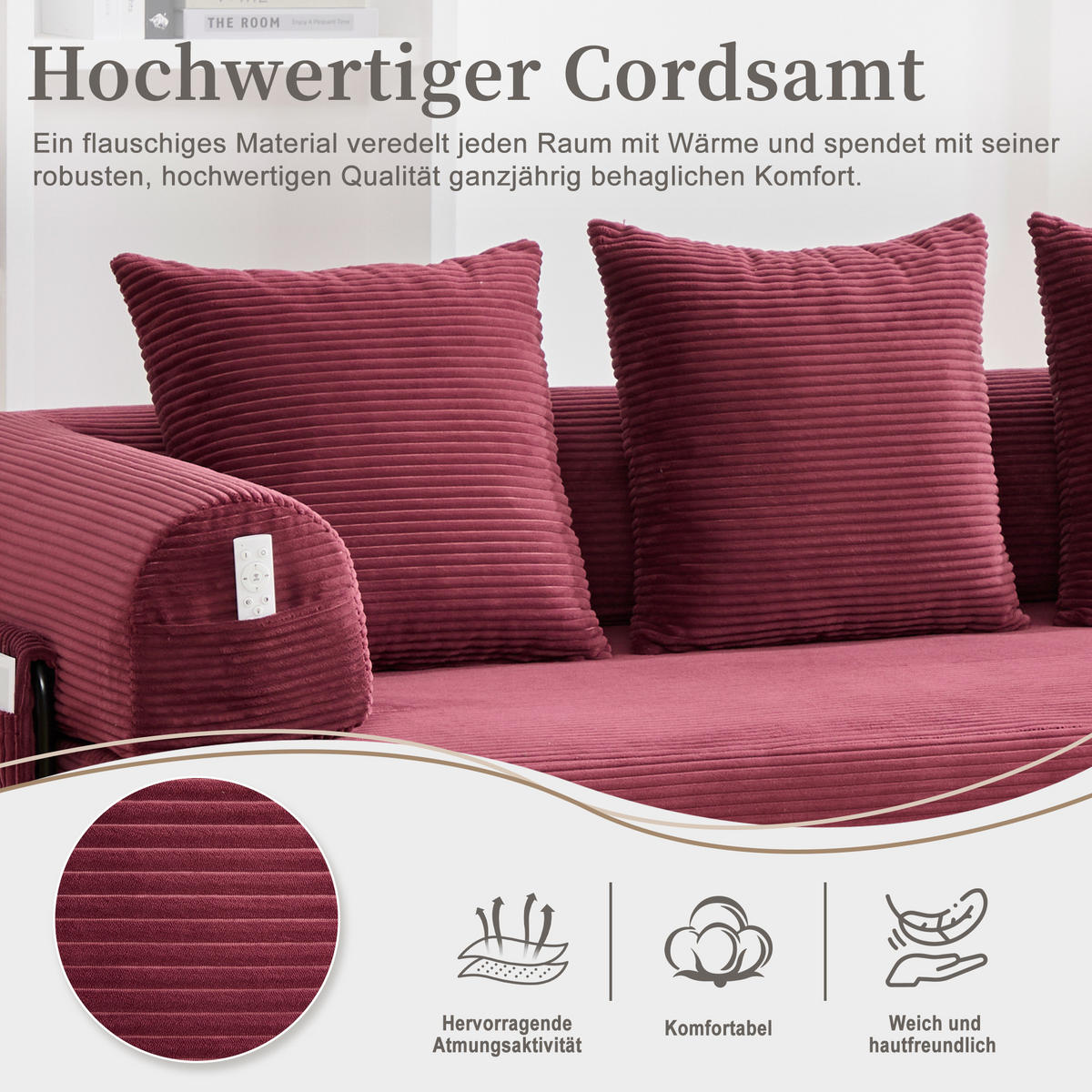 SCHLAFSOFA, Modulares Tagesbett mit Metallgestell, Klappbares Bodensofa Cordstoff, Weinrot - Weinrot, Textil (94/67/200cm) - LVHOM