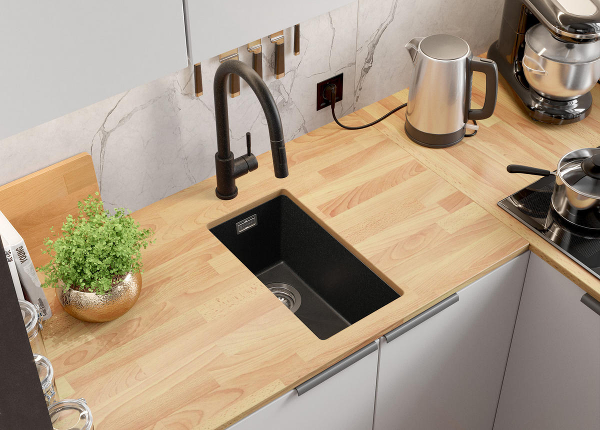 UNTERBAUSPÜLE GRANIT London, 2-er set Anthrazit 26/47 cm 1 Becken + Ablauf-Set ab 30er Unterschrank - Chromfarben/Anthrazit, Kunststoff (26/20/47cm) - Primagran