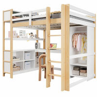 HOCHBETT 140/200 cm aus Kiefernholz mit Schreibtisch, Regalen und Kleiderschrank Natur - Naturfarben, Holz (140/200cm) - Modenvie