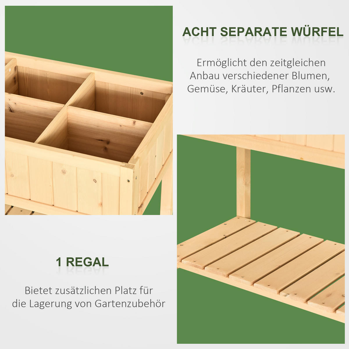 PFLANZTISCH Hochbeet Blumenkasten mit Abfluss Ablage, Tanne Massivholz, Natur - Fichtefarben, Holz (120/60/81cm) - Outsunny