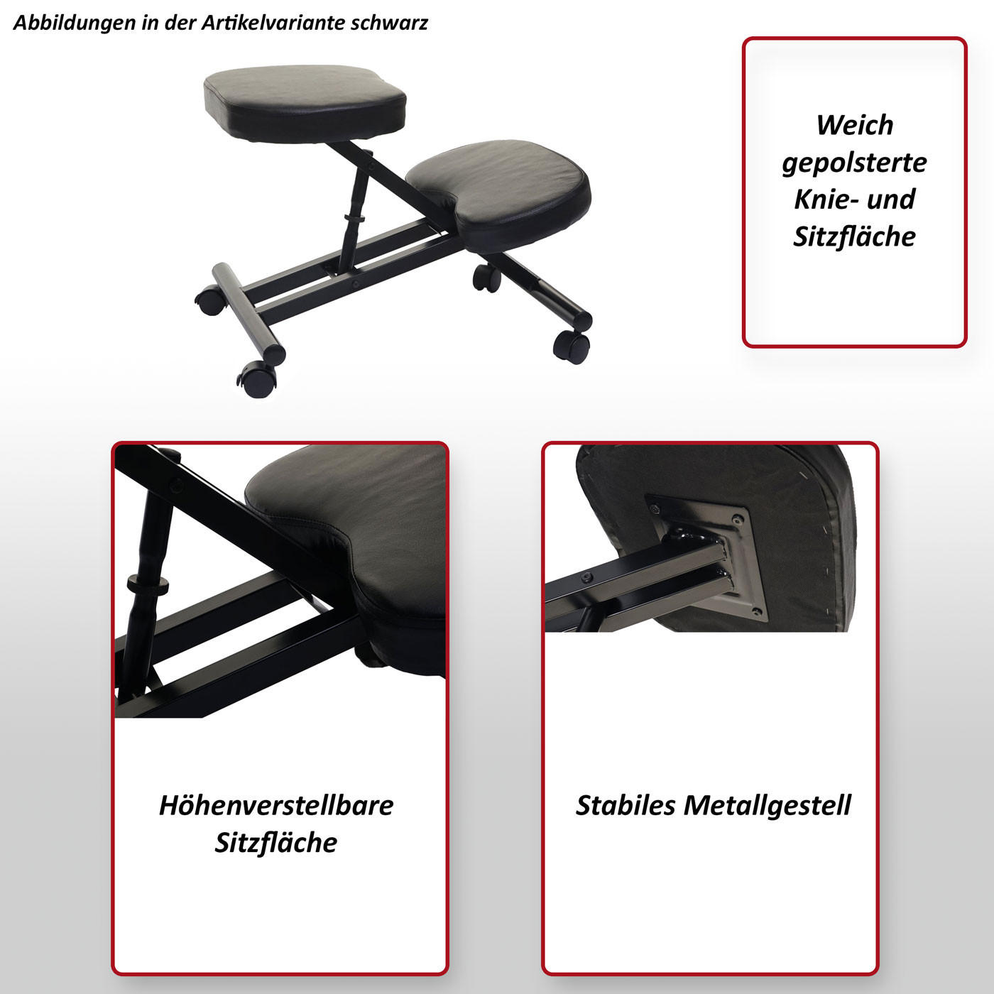 KNIESTUHL ROLLBAR Schwarz - Schwarz, Textil (50/67/67cm) - MCW