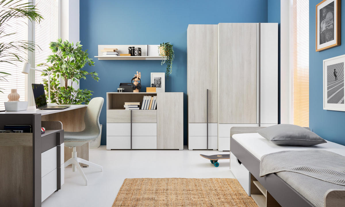 KOMMODE BERGAMO 120/90/40cm mit 3 Schubladen 1 Türen Eichefarben - Eichefarben, Holzwerkstoff (120/90/40cm) - MASSENO