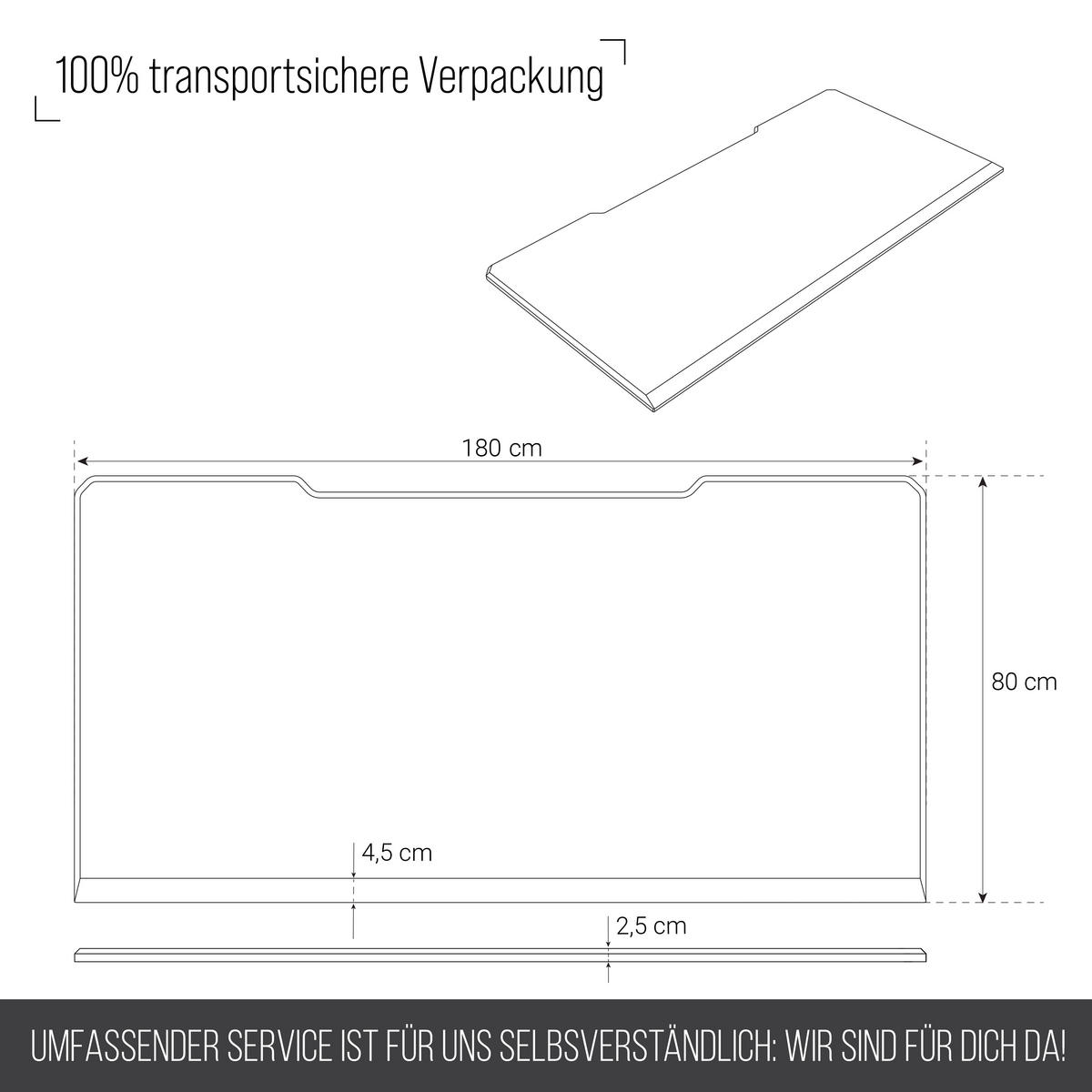 TISCHPLATTE 180x80, Schreibtischplatte 180x80 cm - Outline, Weiß - Weiß, Holzwerkstoff (180/80/2.5cm) - Ultimate Setup