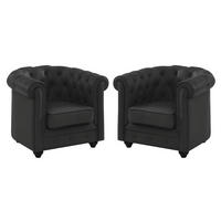 LEDERSESSEL 2er-Set - Büffelleder - Schwarz - CHESTERFIELD - Schwarz, Leder (78/72/82cm) - Vente-Unique