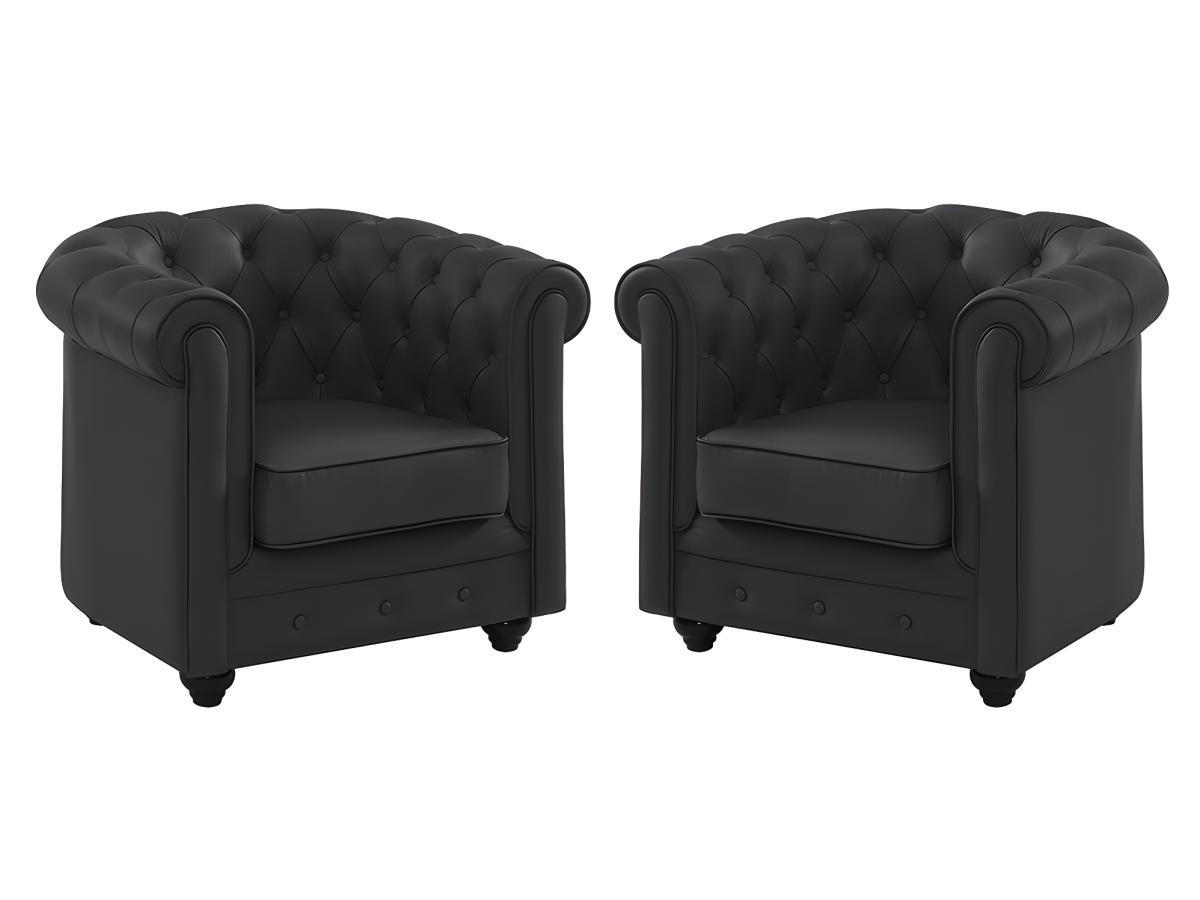 LEDERSESSEL 2er-Set - Büffelleder - Schwarz - CHESTERFIELD - Schwarz, Leder (78/72/82cm) - Vente-Unique