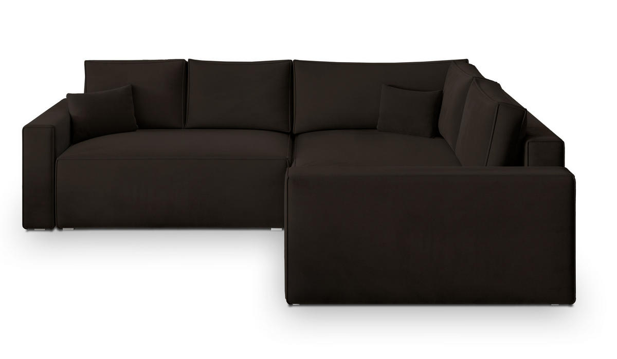 ECKSOFA ERONIS R-S Braun Velours-Stoff mit Schlaffunktion - Braun, Holz (265/194cm) - MASSENO