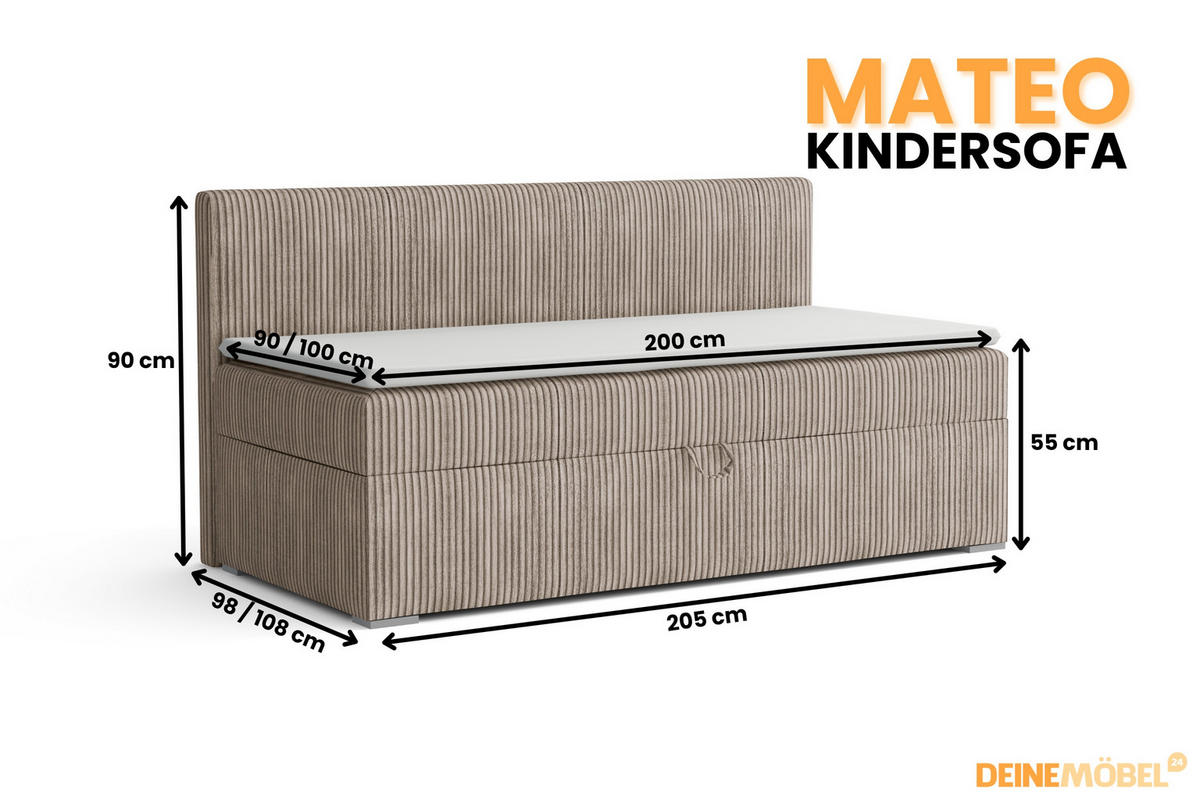 BOXBETT MATEO 90/200 Beige mit Bonell-Federkernmatratze H3 - Beige, Holz/Holzwerkstoff (90/200cm) - Deine Möbel 24