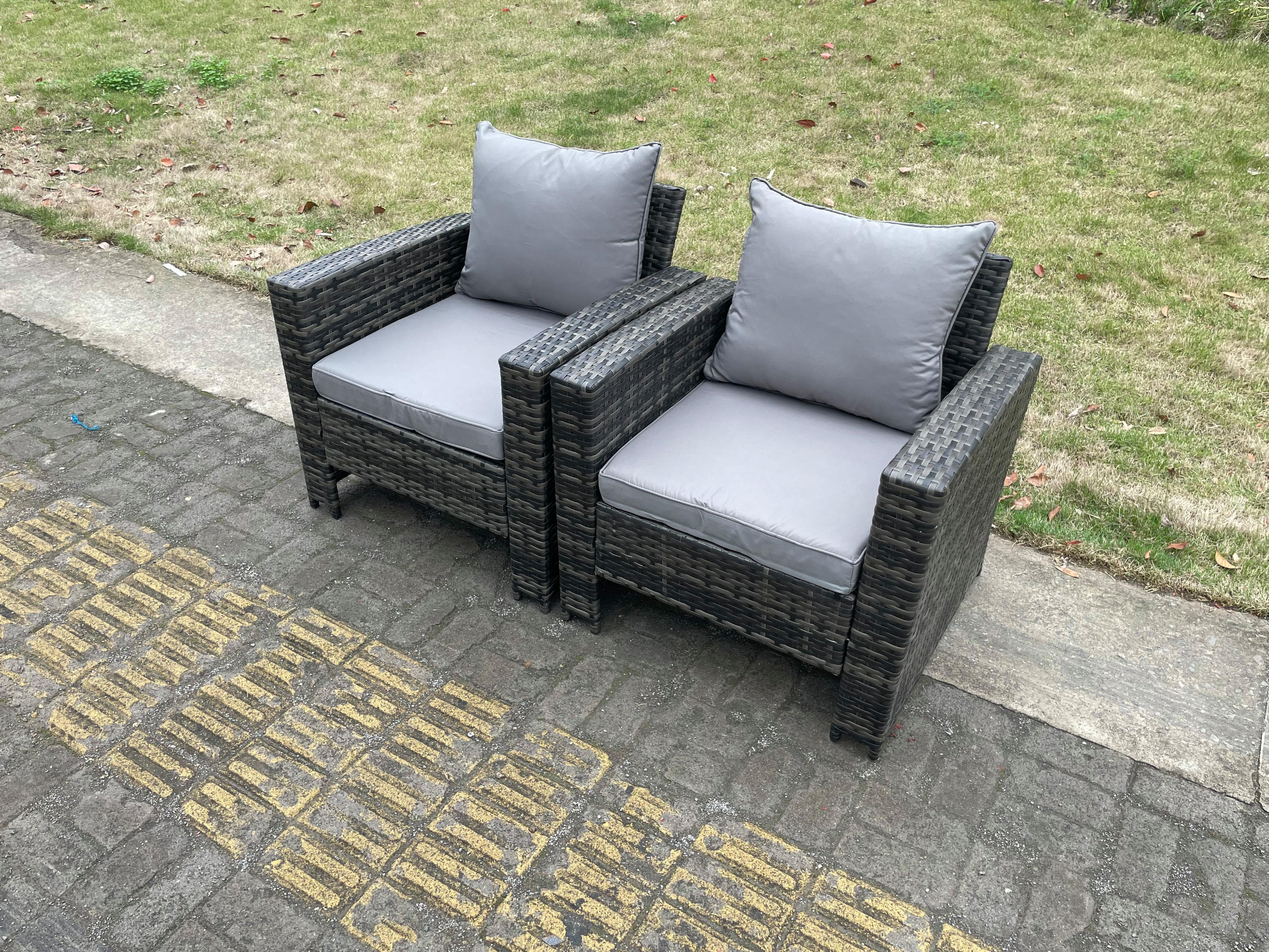 LOUNGESOFA SET Polyrattan 2-Sitzer - Dunkelgrau/Grau, Kunststoff/Metall - Fimous