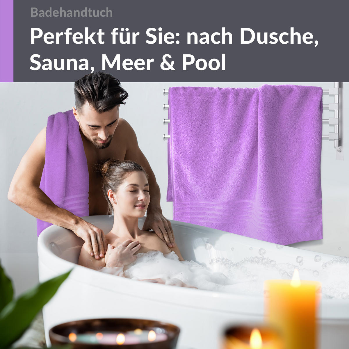 BADETUCH London Flieder Lila 2er Set 100x150 - Flieder, Textil (100/150cm) - Lashuma