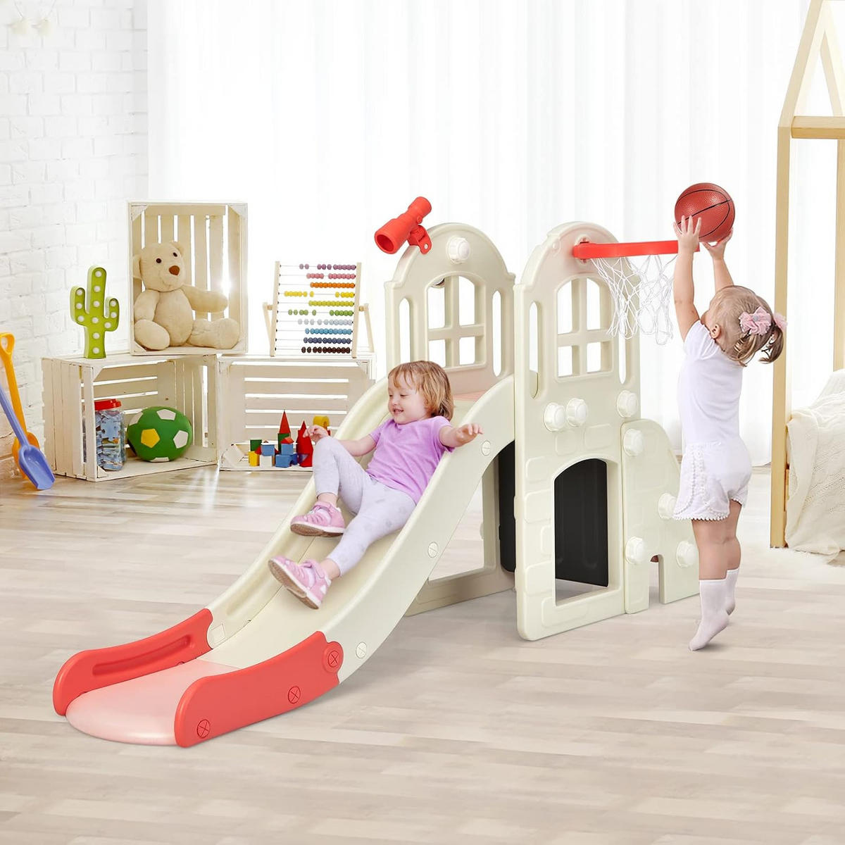 SPIELPLATZ 6 in 1 Kinder Pink - Pink, Kunststoff (83/98/190cm) - COSTWAY